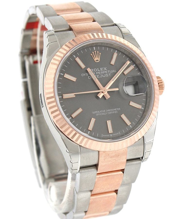 Datejust 36 Dark Rhodium Dial Fluted Rose Gold Two Tone Watch 126231 NP