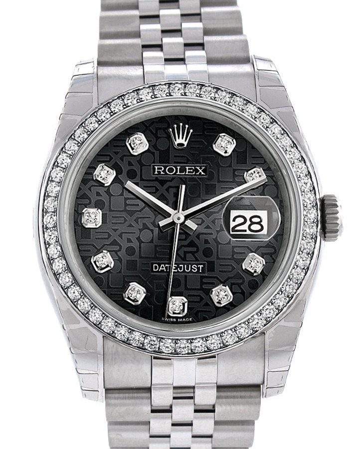 Datejust 36 Black Jubilee design set with Diamonds Dial 18k White Gold Diamond Bezel Jubilee Men's Watch 116244