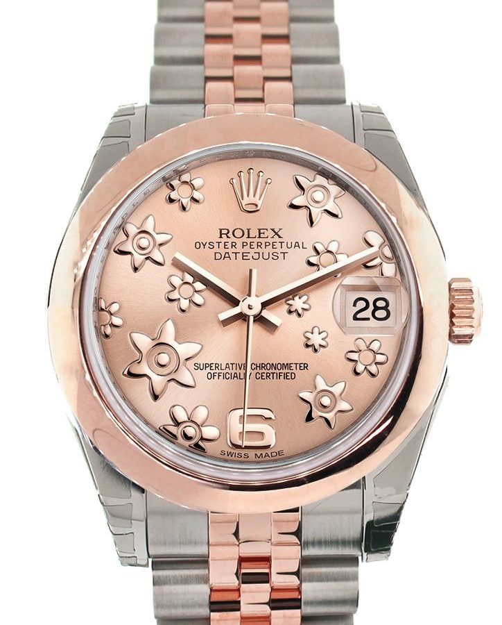 Datejust 31 Pink Raised Floral Motif Dial 18K Rose Gold Two Tone Jubilee Ladies Watch 178241