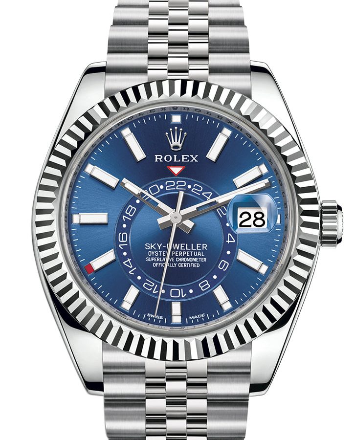 Sky Dweller Blue Dial 18K White Gold Bezel Steel Jubilee Men's Watch 326934