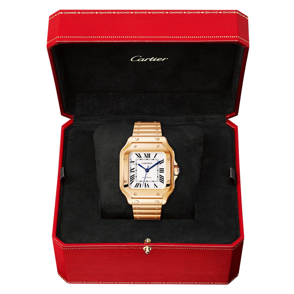 Santos de Cartier Medium Automatic 18ct Rose Gold Bracelet Watch