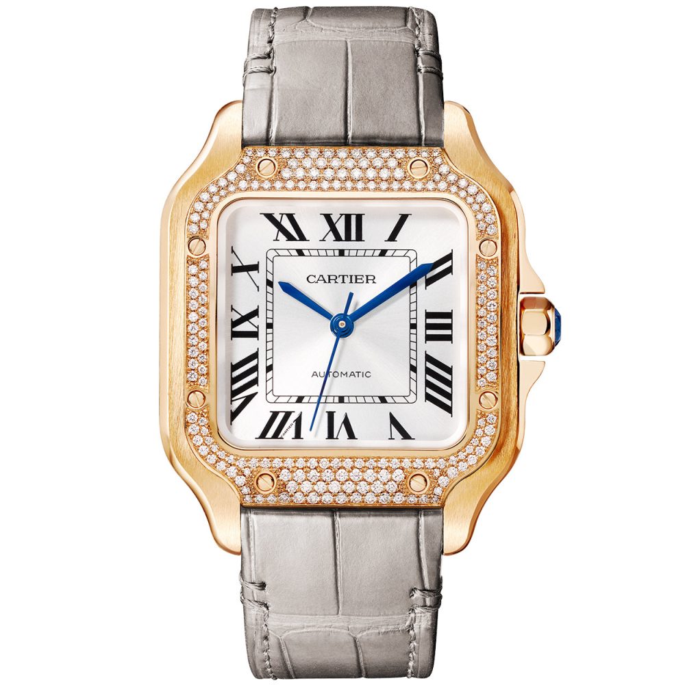 Santos de Cartier Medium Diamond Set Automatic 18ct Rose Gold Watch