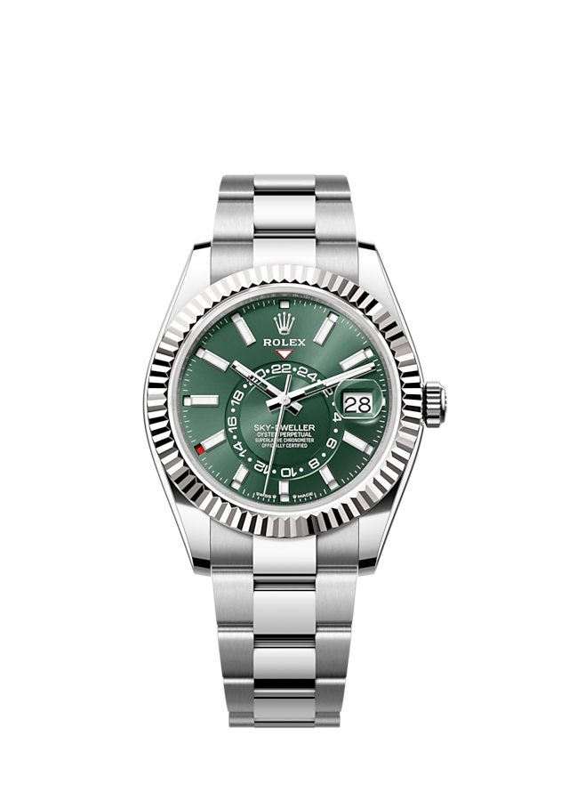 Rolex Sky-Dweller, 42mm, Oystersteel and 18k White Gold, Green, Oyster, Ref# 336934-0001