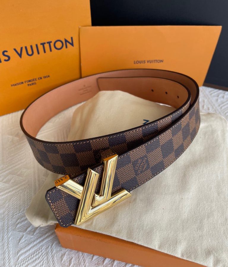 Louis Vuitton Twist Iconic Initiales LV Belt Damier Infini Canvas Brown Gold Finishing LV Women Belt - Crozus