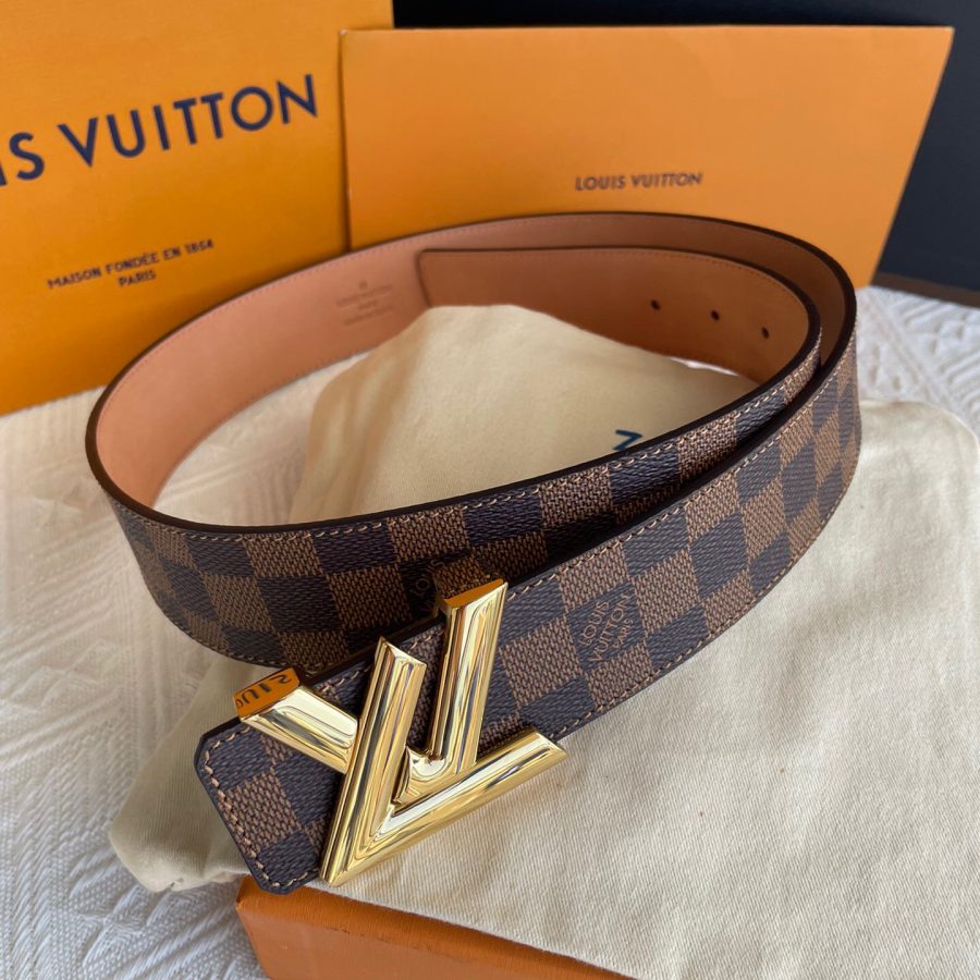 Louis Vuitton Twist Iconic Initiales LV Belt Damier Infini Canvas Brown Gold Finishing LV Women Belt - Crozus