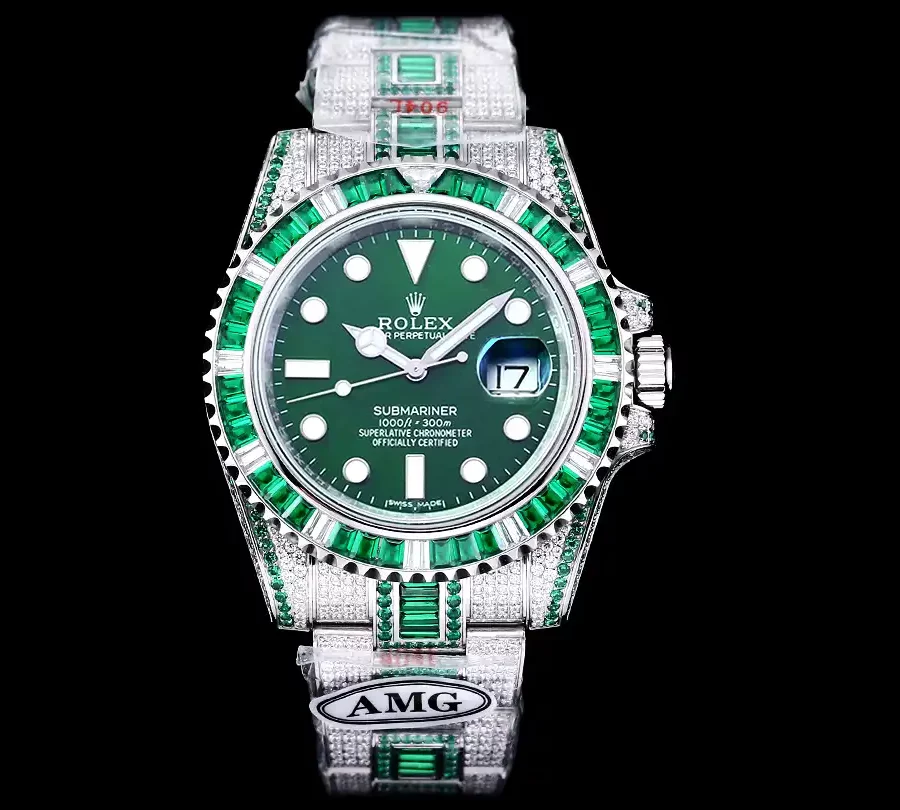 Rolex Submariner Iced Out Ref.116610LV 40mm Green Diamond Bezel