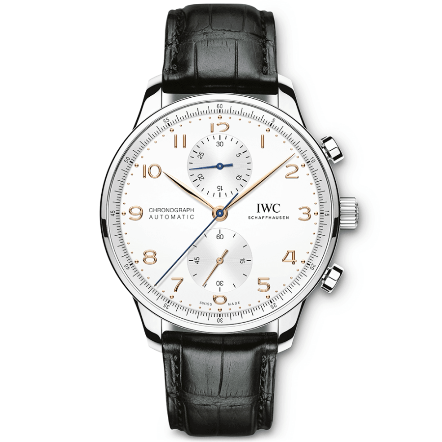 Portugieser 41mm Silver/Rose Dial Men's Chronograph Strap Watch