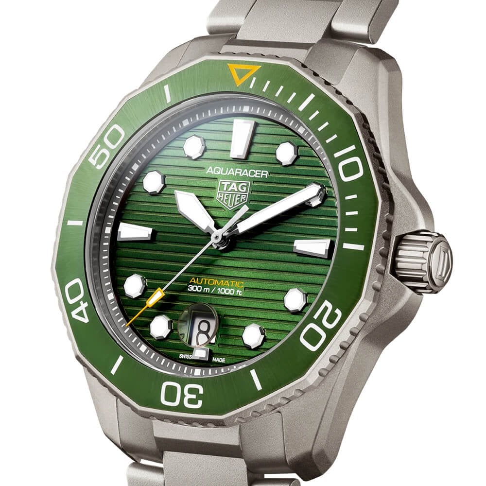 Aquaracer 43mm Titanium Green Dial & Ceramic Bezel Men's Bracelet Watch