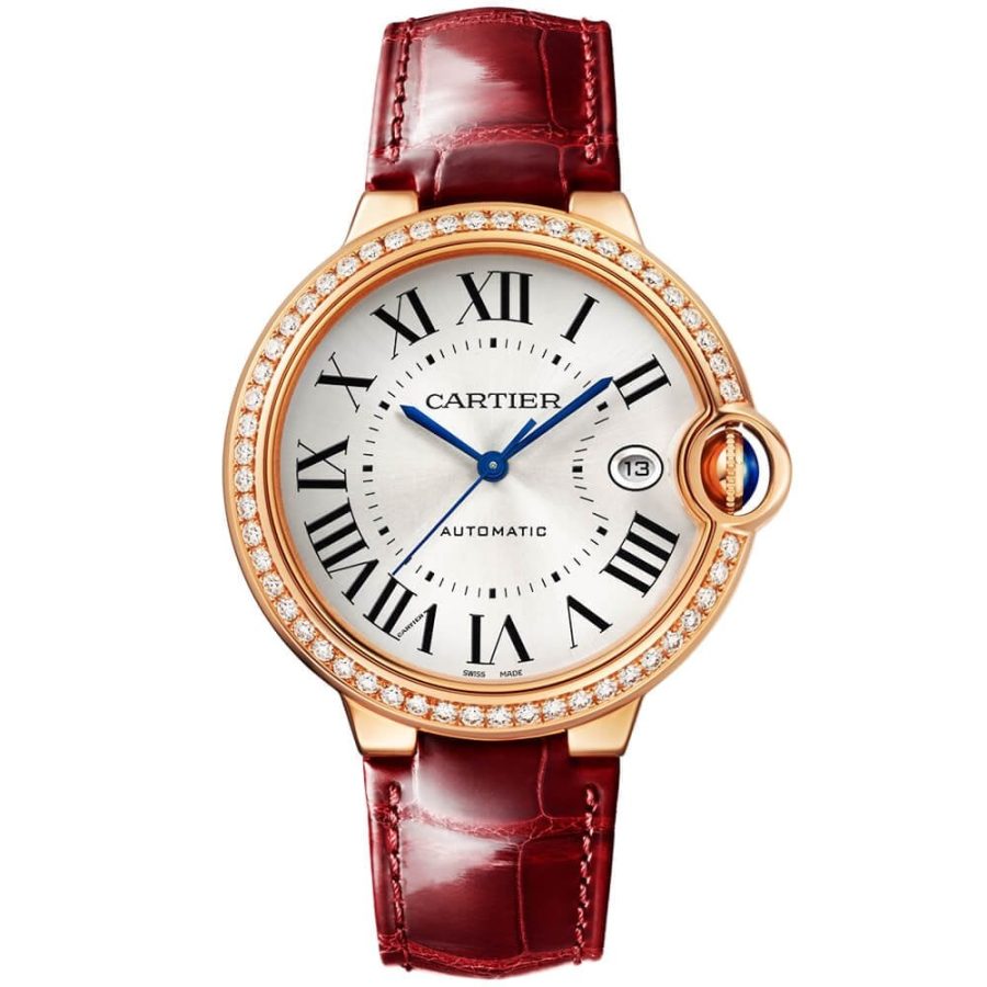 Ballon Bleu 18ct Rose Gold 40mm Diamond Bezel Set Leather Strap Watch