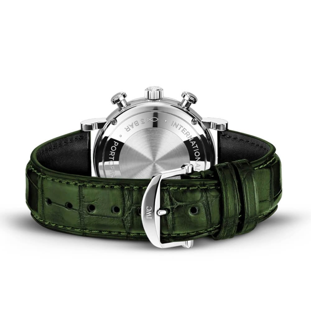 Portofino 39mm Green Dial Chronograph Leather Strap Watch