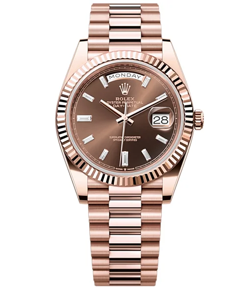 Rolex Day-Date 40 Presidential Sundust Baguette Diamond Dial 18K Everose Gold Automatic Men's Watch