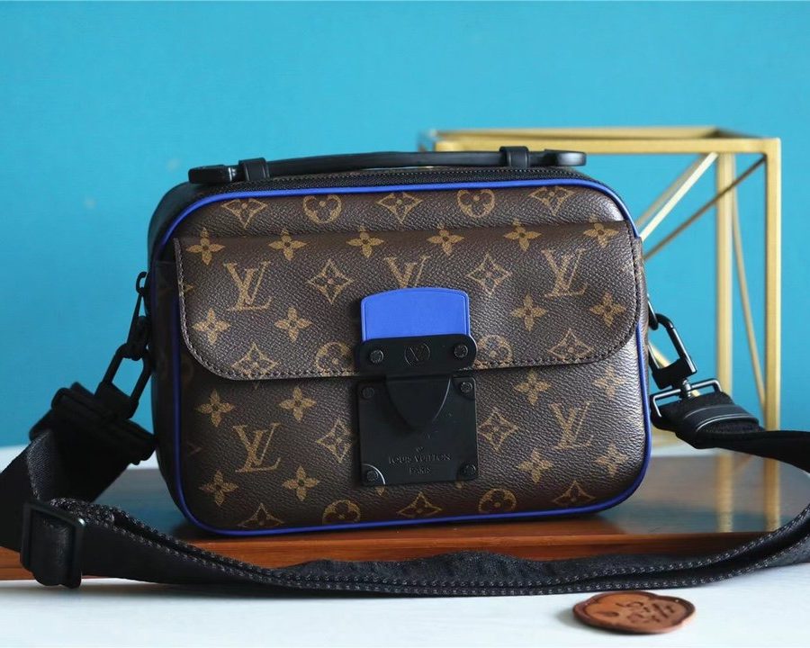 Louis Vuitton S-Lock Messenger Monogram Macassar By Virgil Abloh’s Blue For Men, Men's Bags, Shoulder And Crossbody Bags 8.7in/22cm LV  - Crozus