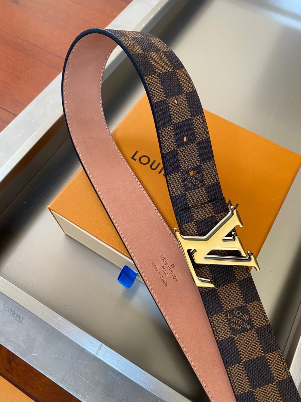 Louis Vuitton Initiales Reversible LV Belt with Damier Ebene Canvas Gold Toned Hardware LV Women Belt - Crozus