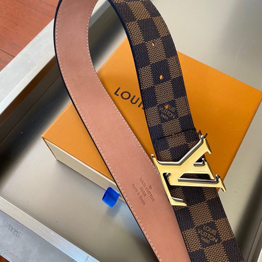 Louis Vuitton Initiales Reversible LV Belt with Damier Ebene Canvas Gold Toned Hardware LV Women Belt - Crozus