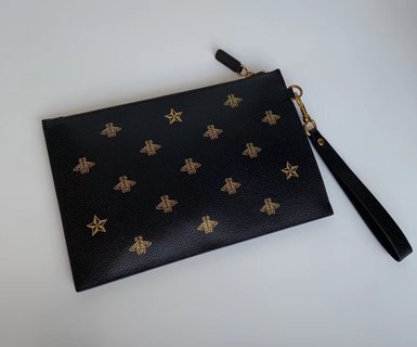 Gucci Bee Star Clutch Bag Black For Men 31cm / 12.2in 495066 DJ2KT 8474 -