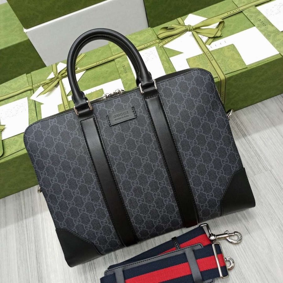 Gucci Black Briefcase GG Grey For Men 36cm / 12.2in 474135 K5RLN 1095 -