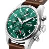 Pilot's 41mm Green Dial Chronograph Leather Strap Watch