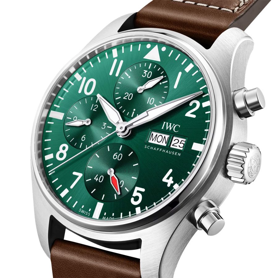 Pilot's 41mm Green Dial Chronograph Leather Strap Watch