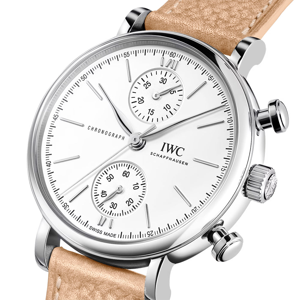 Portofino 39mm Silver Dial Chronograph Leather Strap Watch