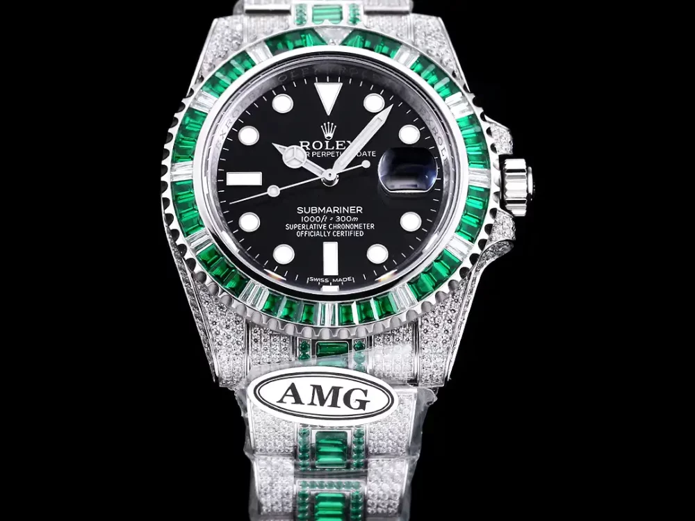 Rolex Submariner Iced Out Ref.116610LV 40mm Black Dial Green Bezel