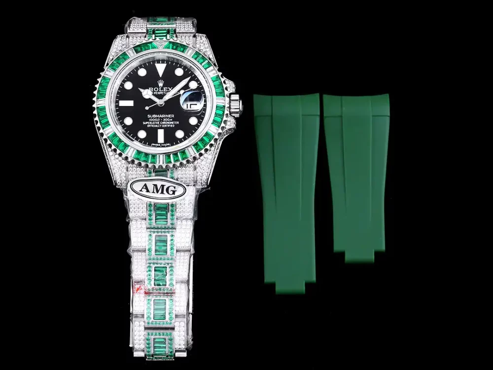 Rolex Submariner Iced Out Ref.116610LV 40mm Black Dial Green Bezel