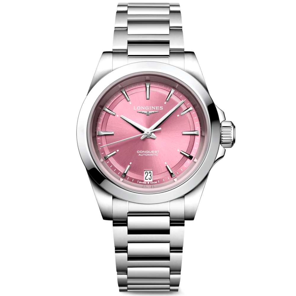 Conquest 34mm Pink Sunray Dial Automatic Bracelet Watch