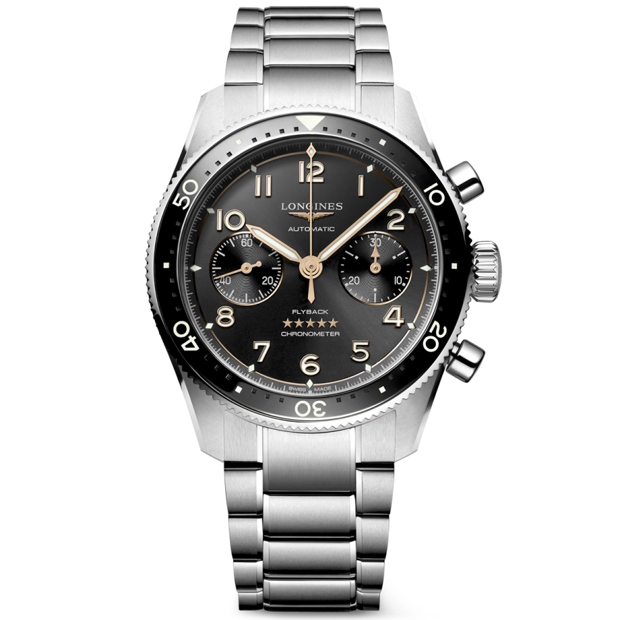 Spirit Flyback 42mm Sunray Black Dial Chronograph Bracelet Watch