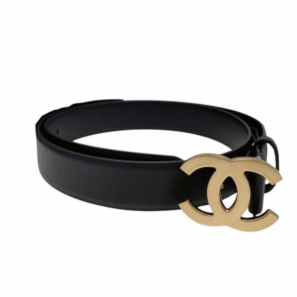 Chanel Gold Tone Interlocking C Buckle Belt Black For Women - Crozus