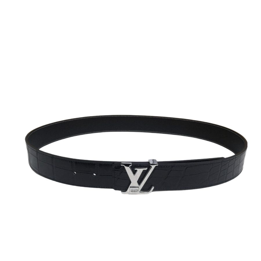 Louis Vuitton Silver Buckle LV Initiales Reversible Belt Black For Women - Crozus