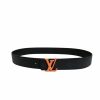 Louis Vuitton Orange Buckle LV Iconic Monnogram Belt Black For Women - Crozus