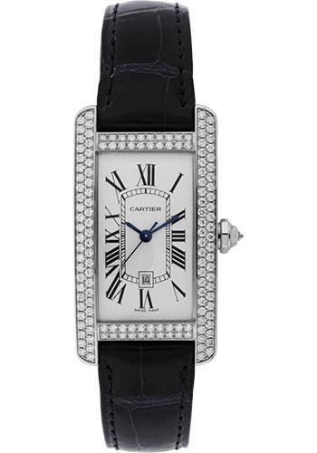 Cartier Tank Americaine Watch - Medium White Gold Diamond Case - Alligator Strap - WB710002