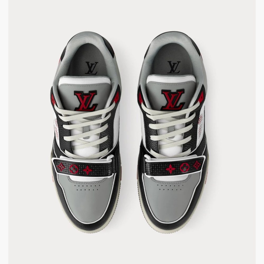 LV Trainer Grained Calf Leather With Monogram Canvas Black Red